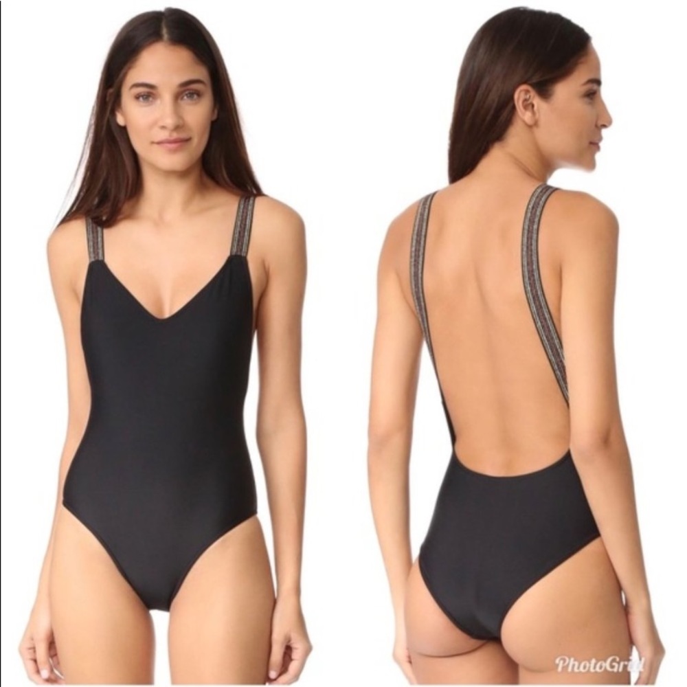 Rye Cha-Ching Embroidered Straps Swimsuit Black S